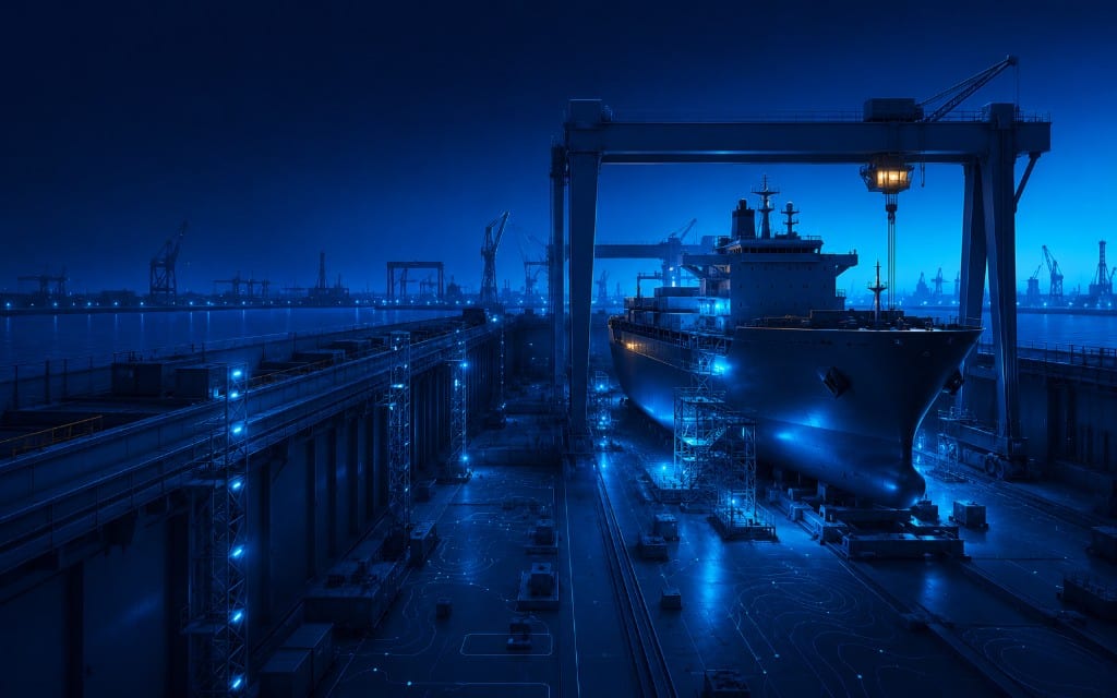 Ship undergoing maintenance in drydock — Asyad Drydock